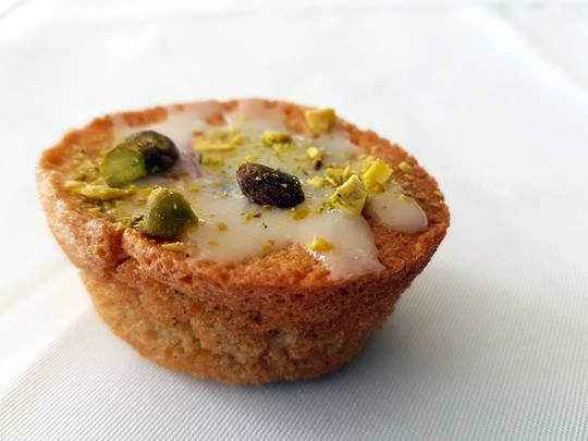 Blackcurrant lemon and pistachio friand